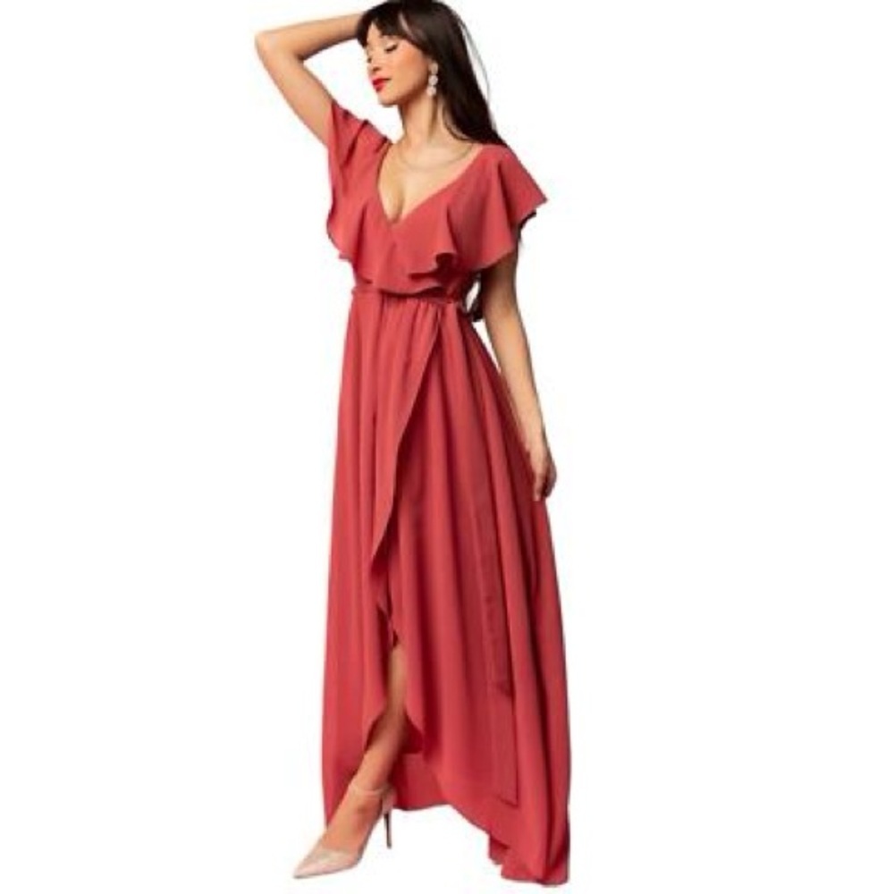Baltic Born Katya Ruffle Maxi Dress in Rosewood Size Large